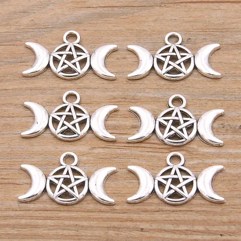 Винтажные ажурные круглые коннекторы из цинкового сплава в виде пентаграммы, 40 шт., 13 х22 мм, 2 цвета, Подвески для изготовления ювелирных изделий ручной работы