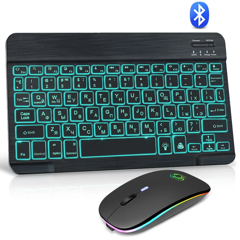 

RGB Bluetooth Keyboard And Mouse Set Russian Spainish Wireless Keyboard Mouse Combo Rechargeable RGB Mouse For ipad Laptop