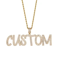 custom name words baguette letters pendant gold silver color charm aaaa zirconia mens hip hop necklace chain rock jewelry