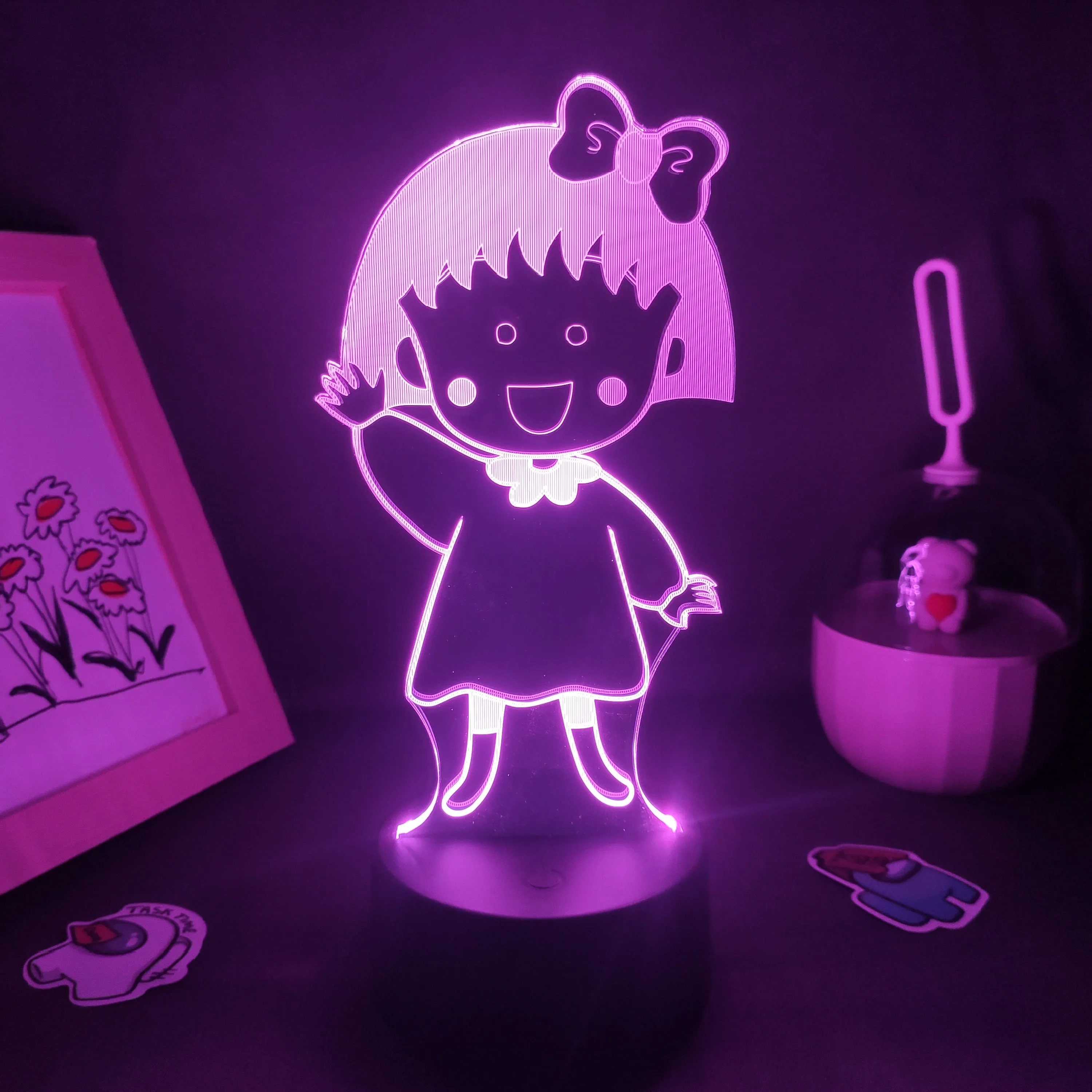 

Manga Chibi Maruko Chan Anime Figure 3D Led Lamps RGB Neon Night Lights Cool Gift For Kids Bedroom Bedside Table Desk Decoration