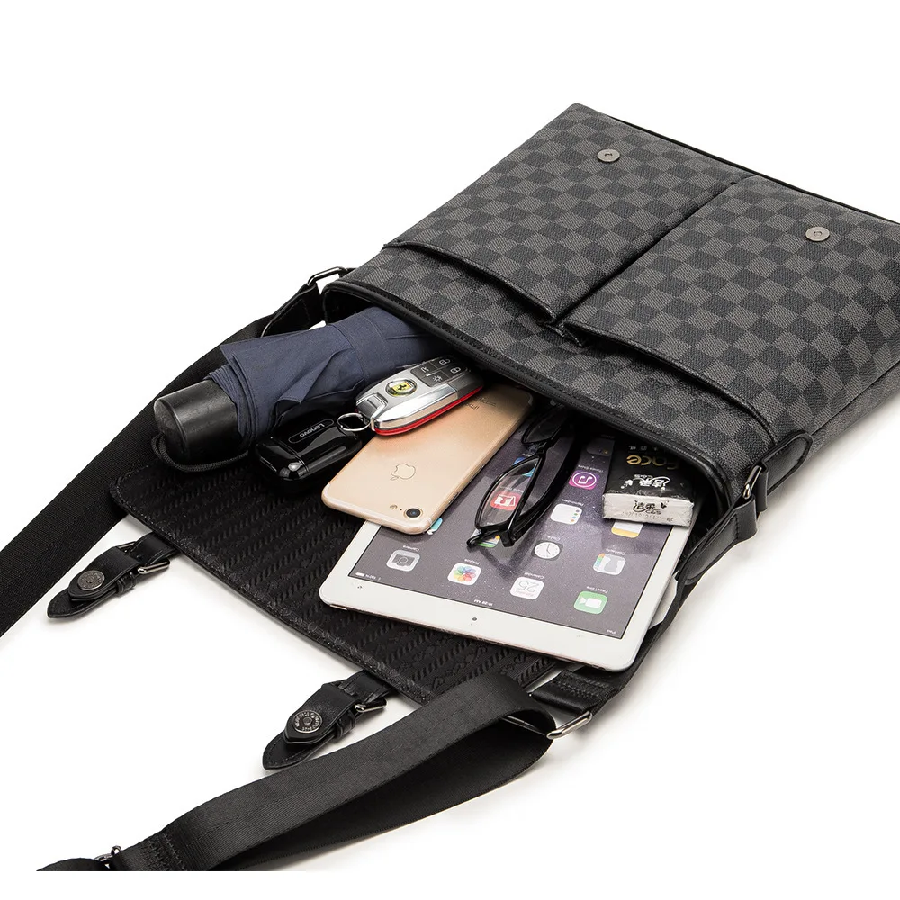 

Plaid Designer Messenger Bag for Men 2020 Casual Black Leather Handbags Large Capacity Shoulder/crossbody Bags Male Satchels