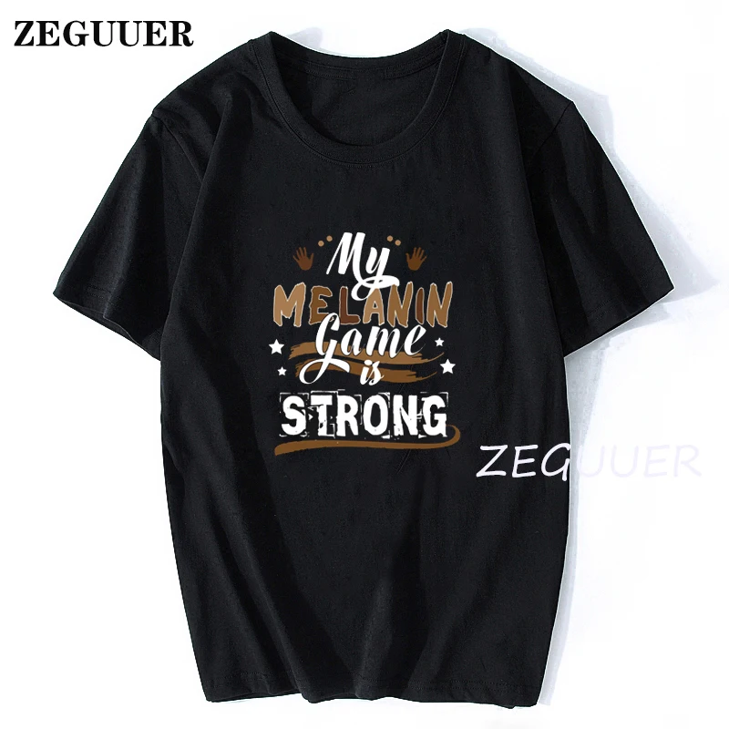 

Черная футболка «my melanin game is strong funny printed woman», футболка с забавным мультипликационным принтом, Повседневная Уличная футболка в стиле хип-хоп, ...