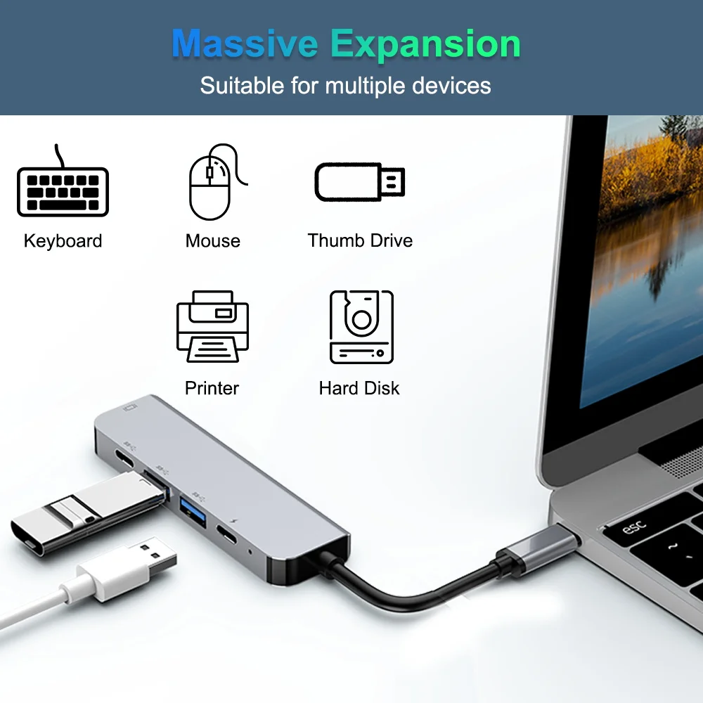 FSU USB C концентратор Thunderbolt 3 Type к HDMI 4K UHD 87W PD Быстрая зарядка 0 HIB 1000 Мбит/с