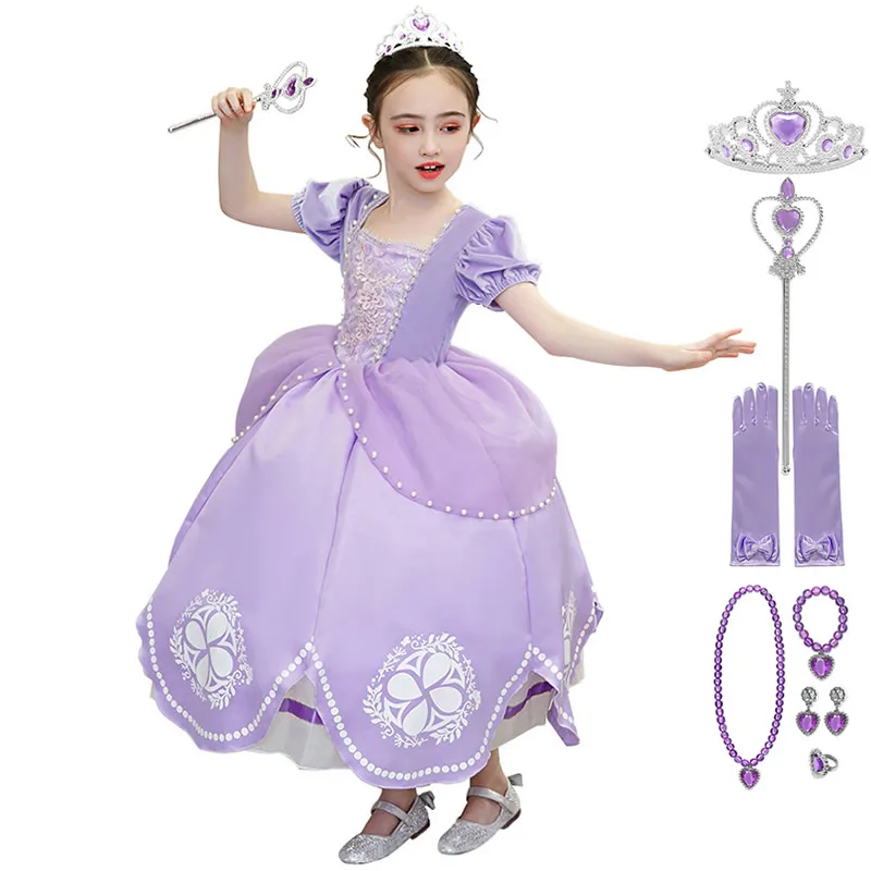 Little Princess Sofia Dresses For Girls Purple Evening Dress Baby Girl Gorgeous Ball Gown Fluffy Prom Frocks Kids Fancy Costumes | Детская