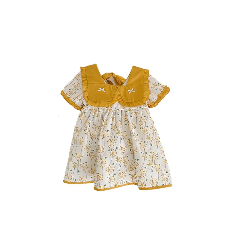 

Baby Girl Turn-down Collar Summer Dress Girl's Floral Dresses Kids Children Outfits Toddler Girls Clothes Party Dress Age 1-6