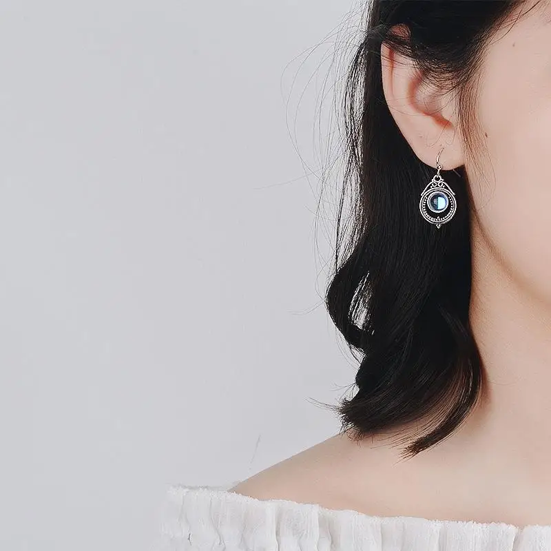 New Ethnic Bohemia Dangle Drop Moonstone Earrings For Women Tibetan Rhod Earring Vintage Earings Fashion Jewelry Party Gifts | Украшения и