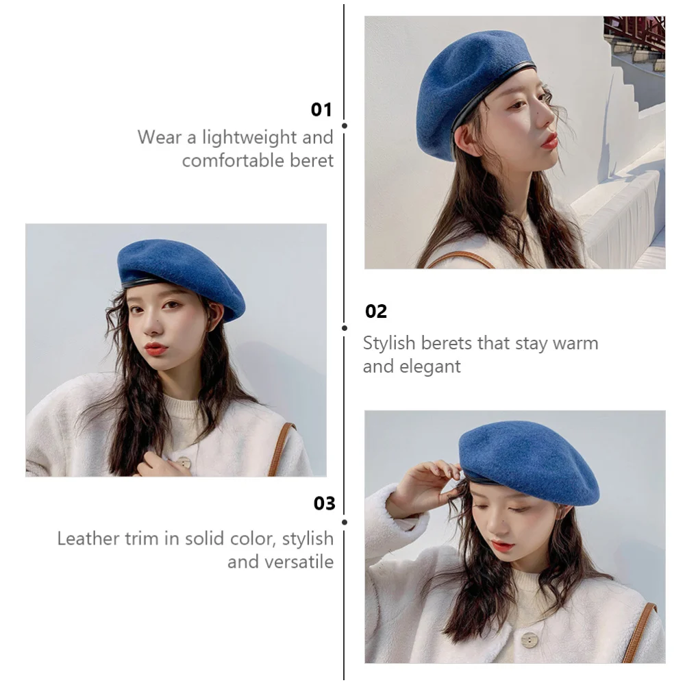 

Girls Beret Warm Wool Winter Beanie Hat Retro Vintage Plain Beret