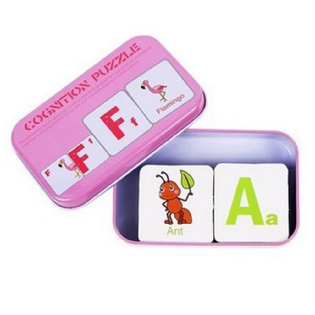 Baby Educational Toys 32 Pcs Flash Cards Learning Alphabet Puzzle With Metal Box Matching Children'S | Игрушки и хобби