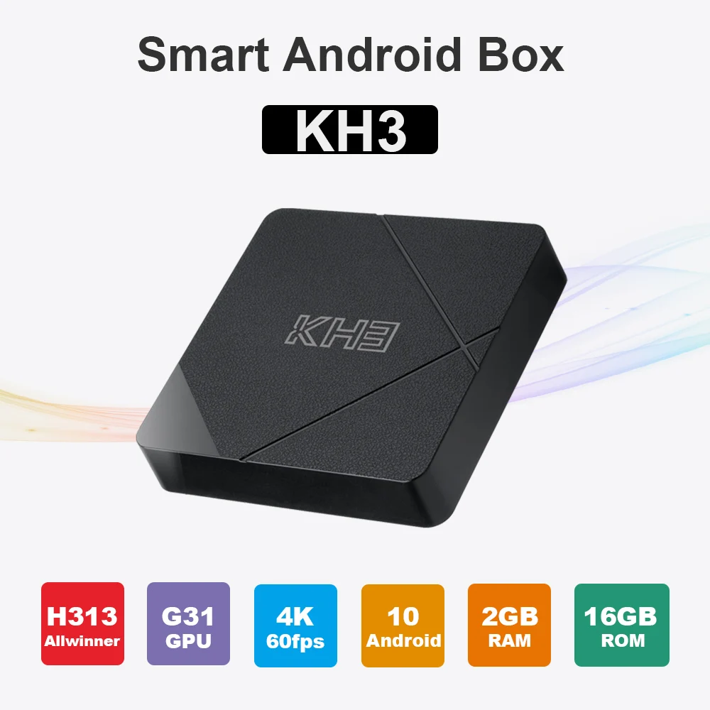 

ТВ-приставка KH3 на Android 10,0, 2 + 16 ГБ, Allwinner H313, 4 ядра, 2,4 ГГц, Wi-Fi, 100 Мбит/с