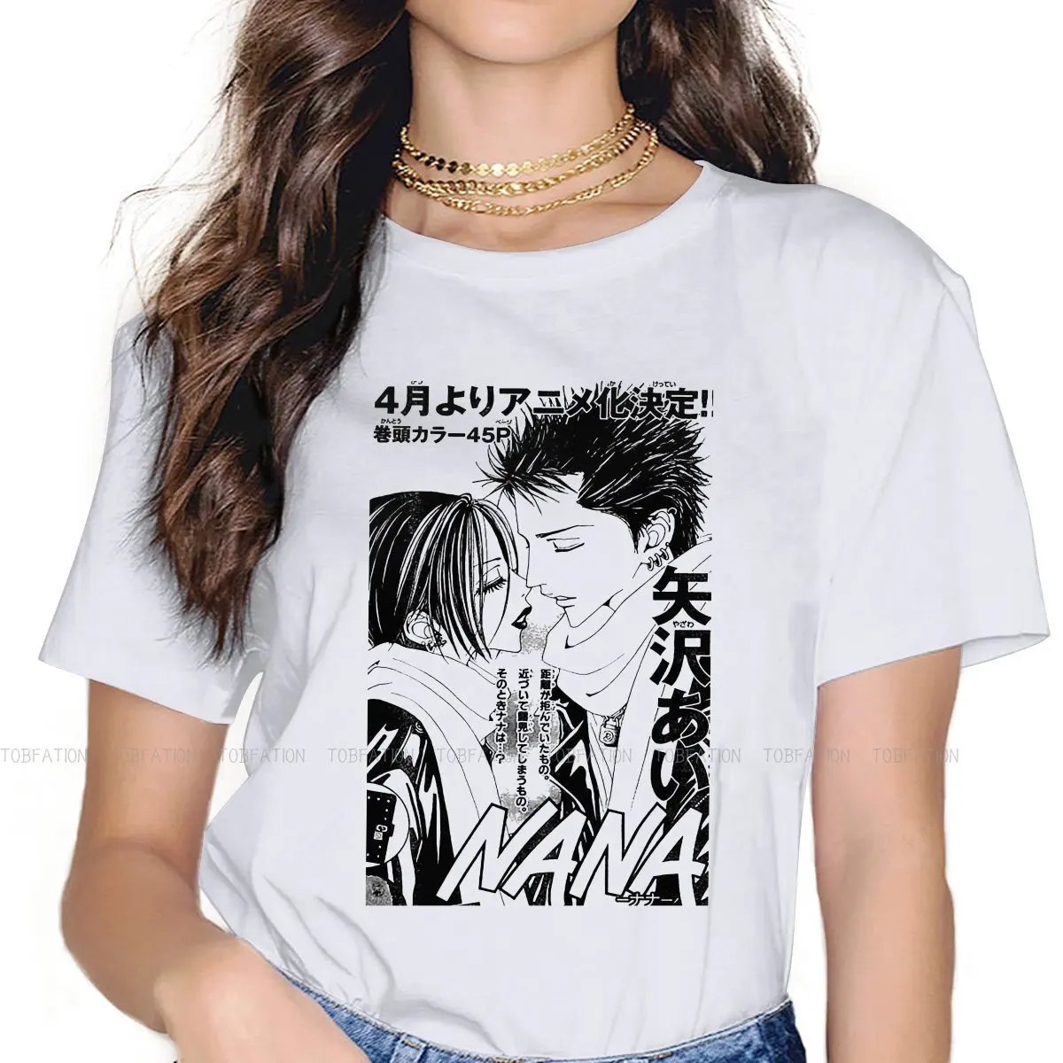 

Женская футболка с надписью «Love», базовый топ с круглым вырезом для девушек с персонажами из мультфильмов «Nano Yazawa Ai», 5XL, модный подарок