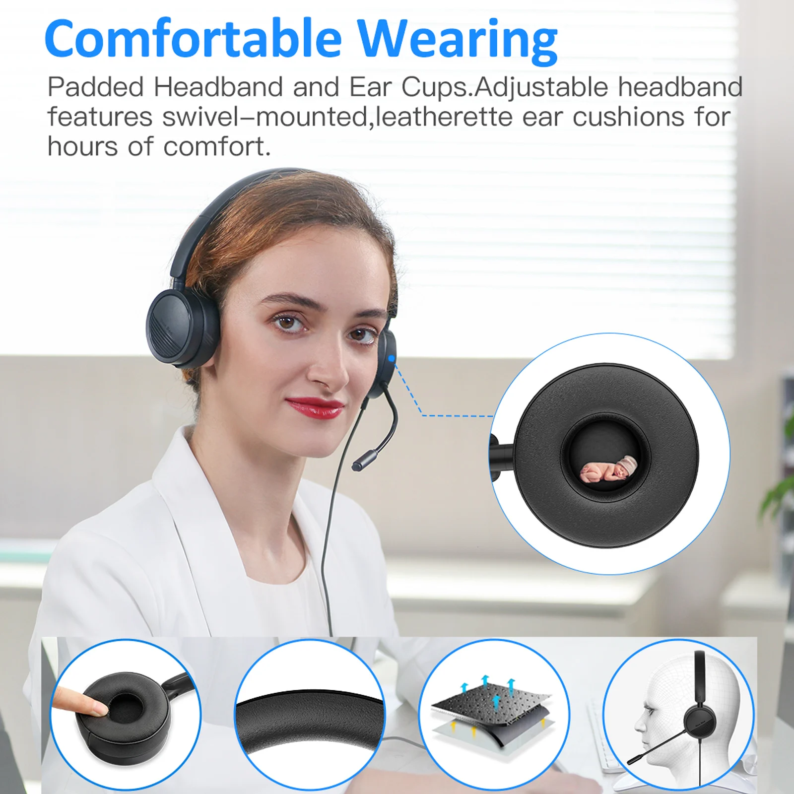 Фото Новая Проводная телефонная гарнитура Bee H360 3 5 мм/USB наушники для колл-центра с Новая Проводная телефонная гарнитура Bee H360 3 5 мм/USB наушники для колл-центра с