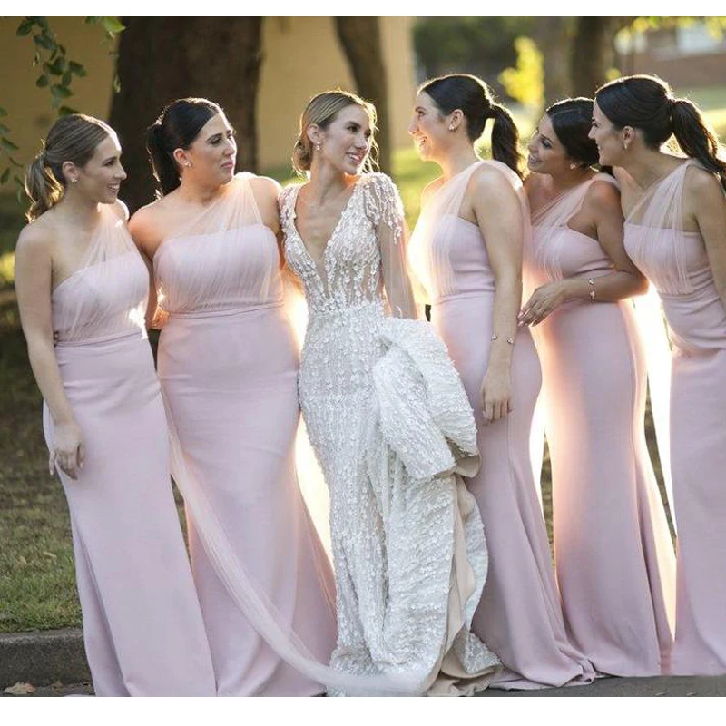 

Розовые платья подружек невесты с юбкой-годе, платье для гостей свадьбы, платье для подружки невесты со шлейфом