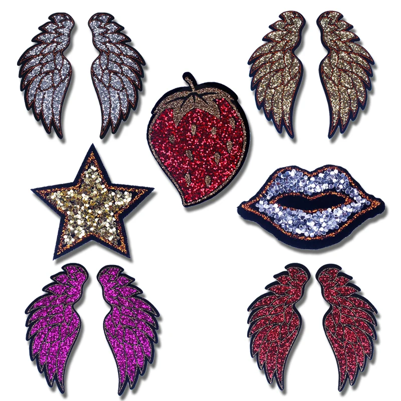 

Prajna New Angel Wings Sequined Patches Gold Wings DIY Sew On Patch For Needlework For Clothing Applique Women T-shirts Jackets