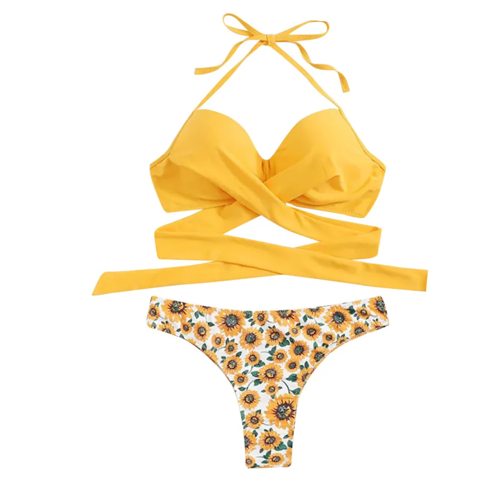 SAGACE 2020 новинка высокая талия бикини маленький цветочный принт Раздельный ремень