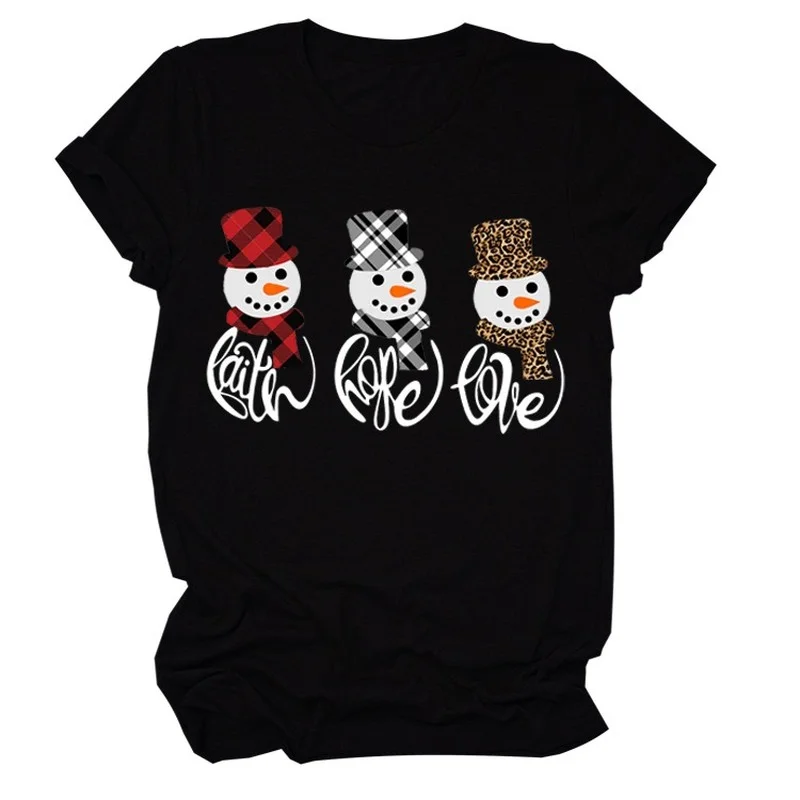 

Faith Hope Love Snowman Print T Shirt Women Short Sleeve O Neck Loose Tshirt Summer Women Causal Tee Shirt Tops Camisetas Mujer