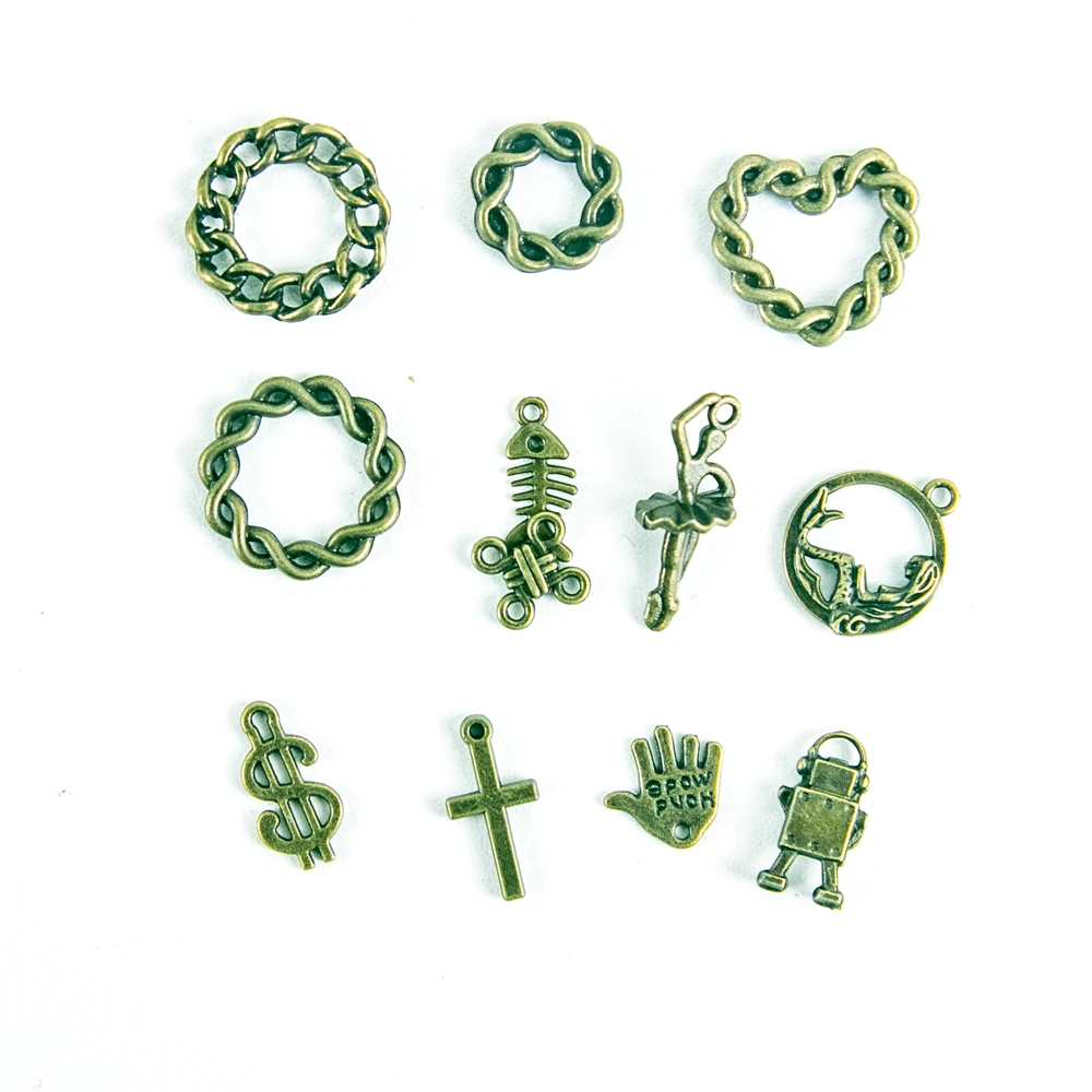 

Wholesale Charms Assorted Mix Lot Circle Girl Animal Bronze Tone Metal Pendant Handcraft DIY Mixed 12pcs/Lot(M010) New Arrival