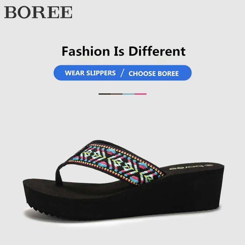 Сандалии BOREE женские в богемном стиле пляжные шлепанцы на танкетке летняя обувь