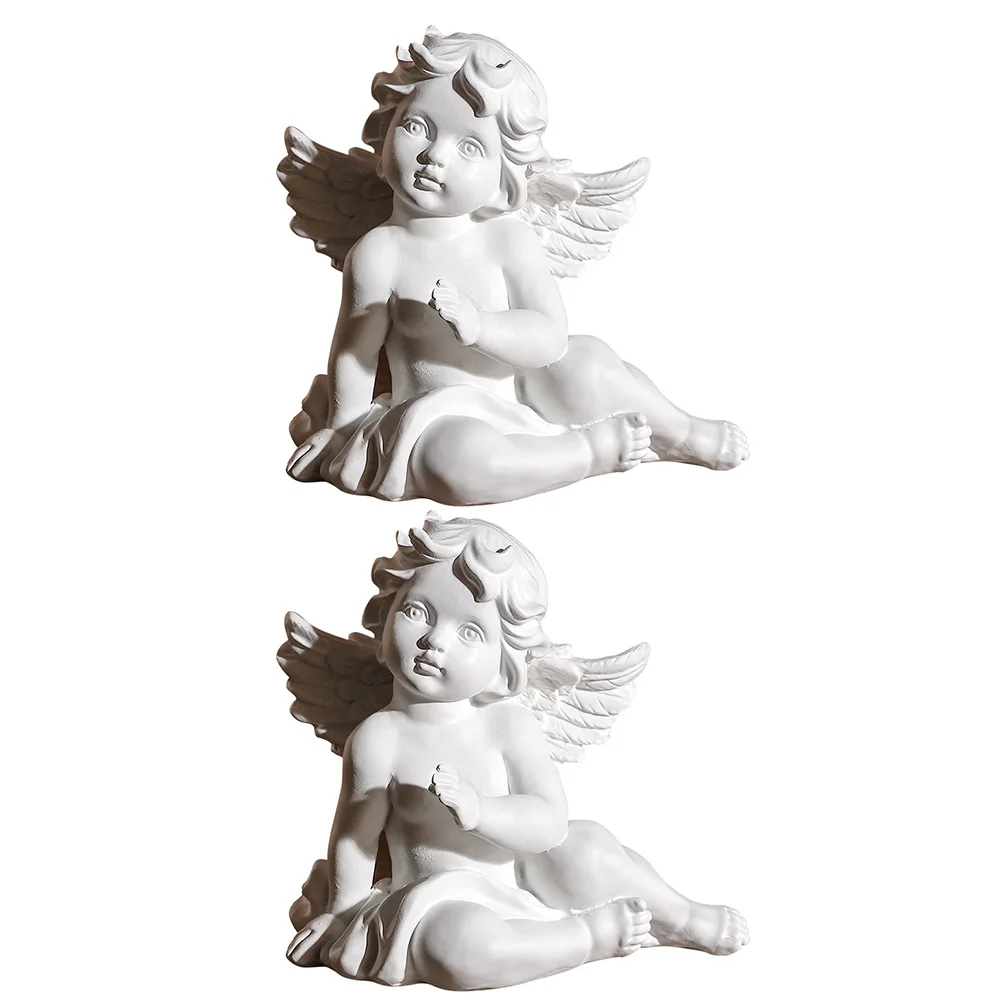 

2Pcs Resin Craft Angel Figurines Adorable Tabletop Angel Statue Craft Adornment