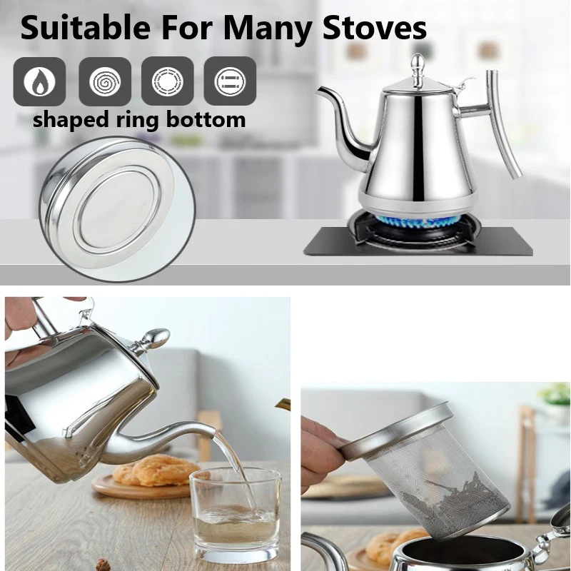 

Heat Resistant Stainless Steel Teapot With Infuser Heated Container Tea Pot Kettle Filter Baskets Filter Milk Puer Tea Set