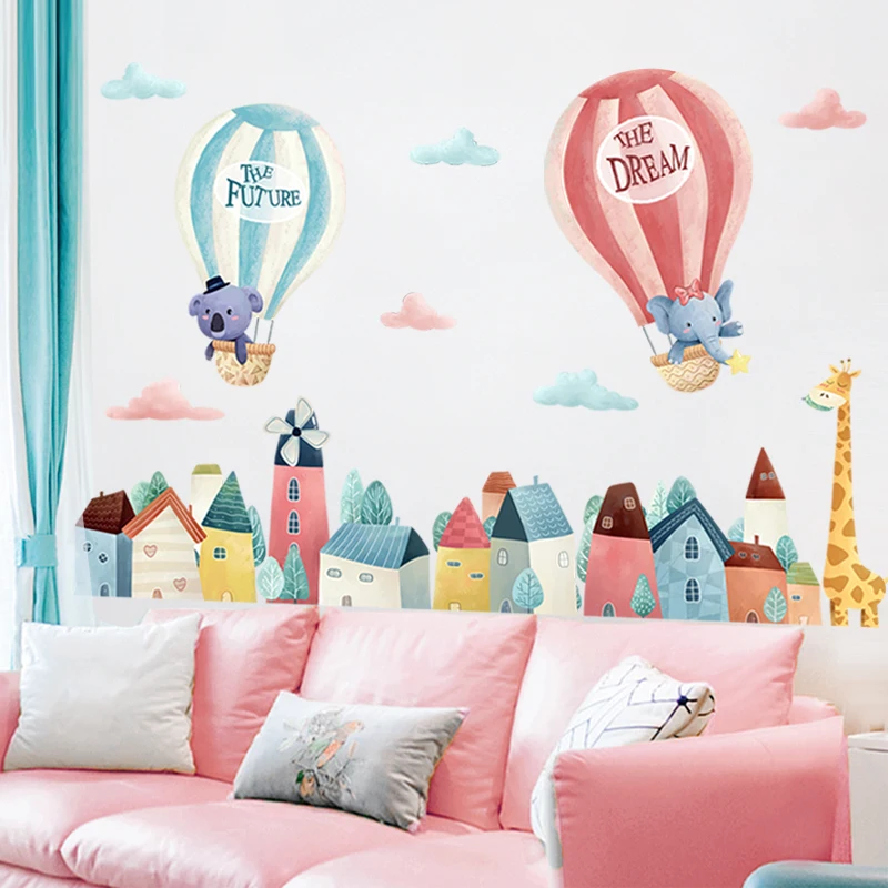 Мультяшные воздушные шары животные картина облака настенные наклейки для