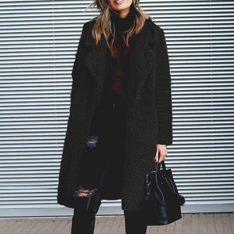 Women Winter Suede Jacket 2019 Fashion Teddy Bear Caramel Long Coat Female Sleeve Faux Fur Fluffy Outerwear | Женская одежда