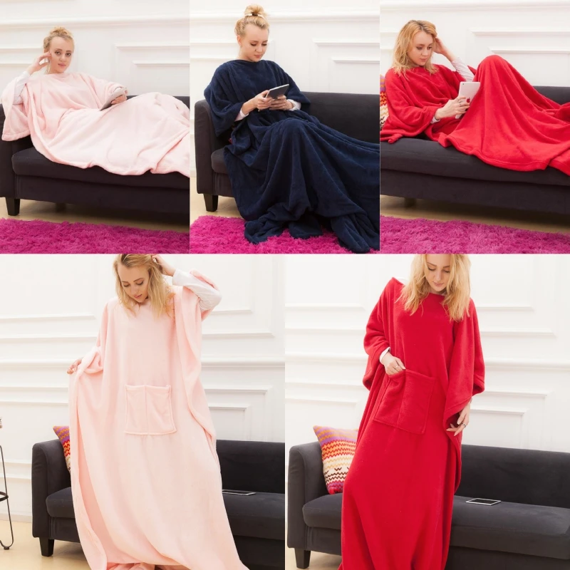 Зимнее одеяло с капюшоном и карманами теплая мягкая толстовка халат пуловер ТВ