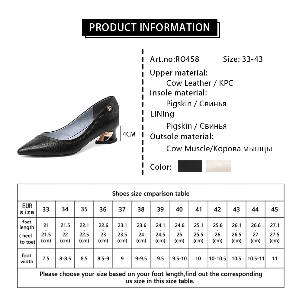 

RJN Spring Elelgant Style Pumps Woman Genuine Leather Pointed Toe Sewing Design Med Round Heel Shallow Dress Shoes RO458