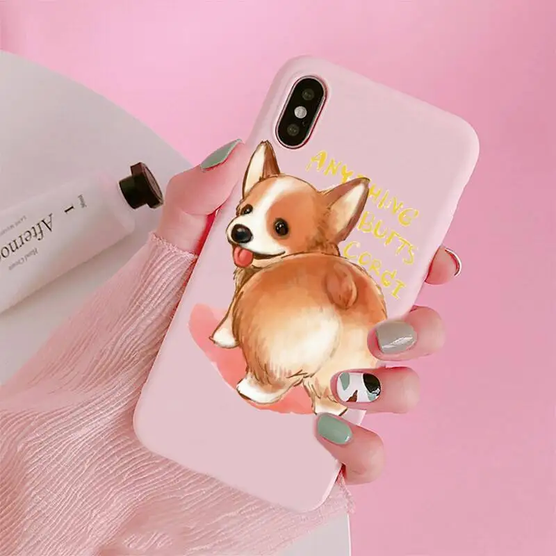 

Cute Corgi Butt Animal Puppy Phone Case Candy Color Pink for iPhone 11 pro XS MAX 8 7 6 6S Plus X 5S SE 2020 XR