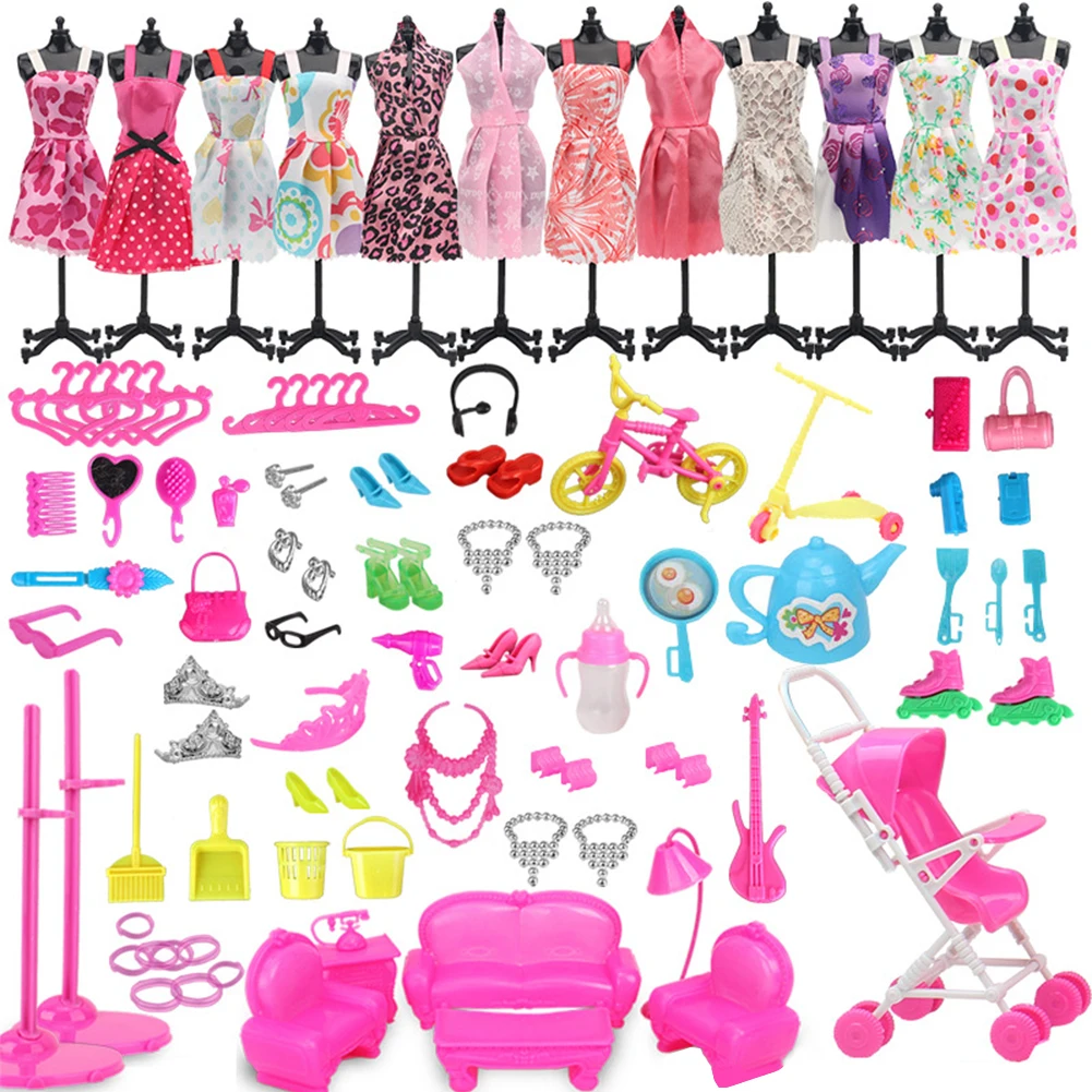 105 шт Одежда Набор 10 шт одежда платье 98 шт аксессуары для куклы модная одежда Вечерние платья для девочек подарки аксессуары