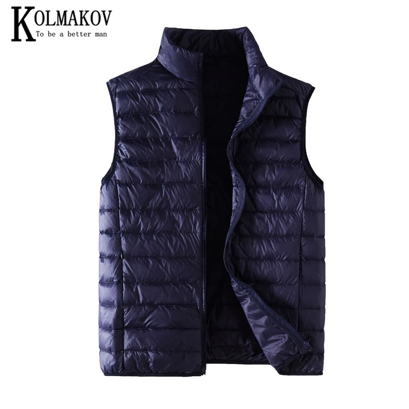 

KOLMAKOV 2021 Autumn and Winter Men's Lightweight Down Vest Stand Collar Solid Color Size M-4XL