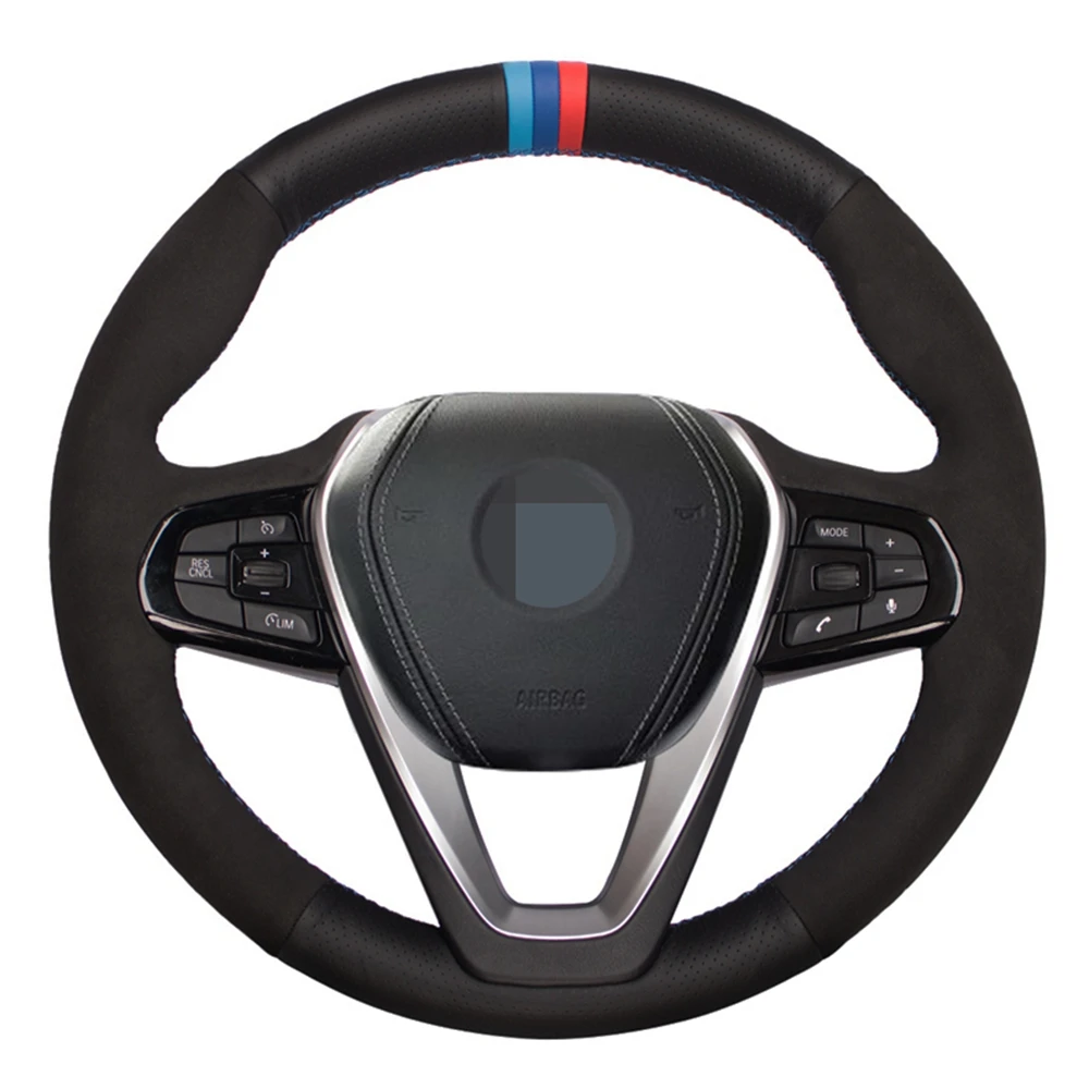Чехол рулевого колеса автомобиля DIY черная натуральная кожа замша для BMW G20 G21 G30 G31
