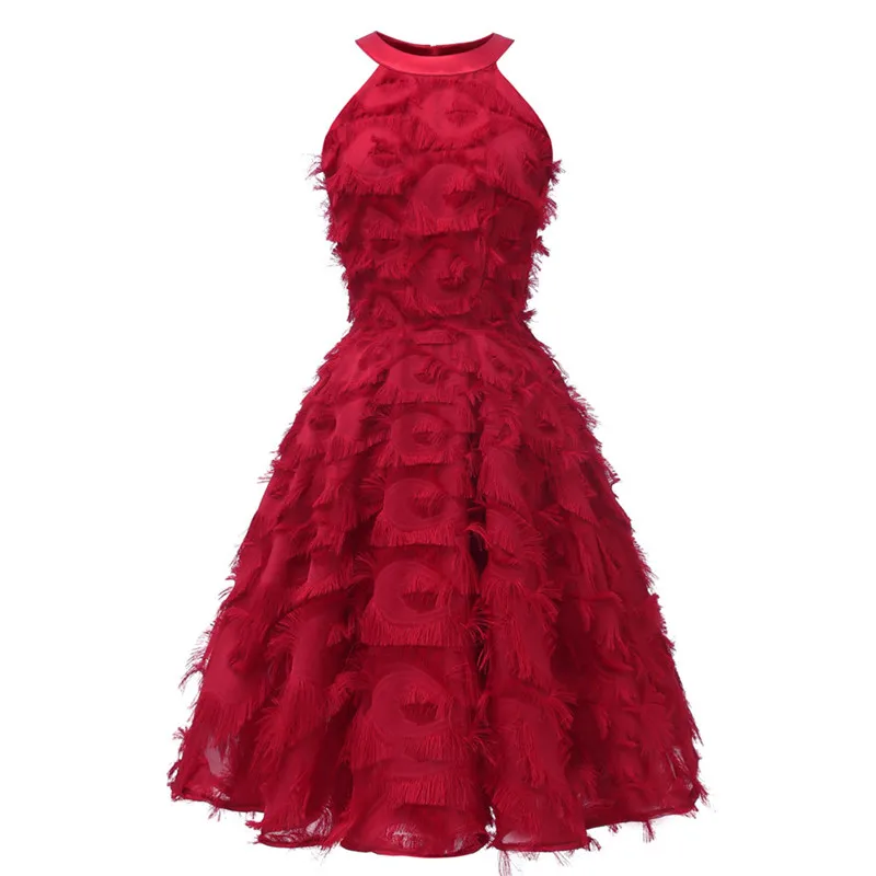 Коктейльные платья-трапеции бордового цвета с кисточками Новое поступление 2019