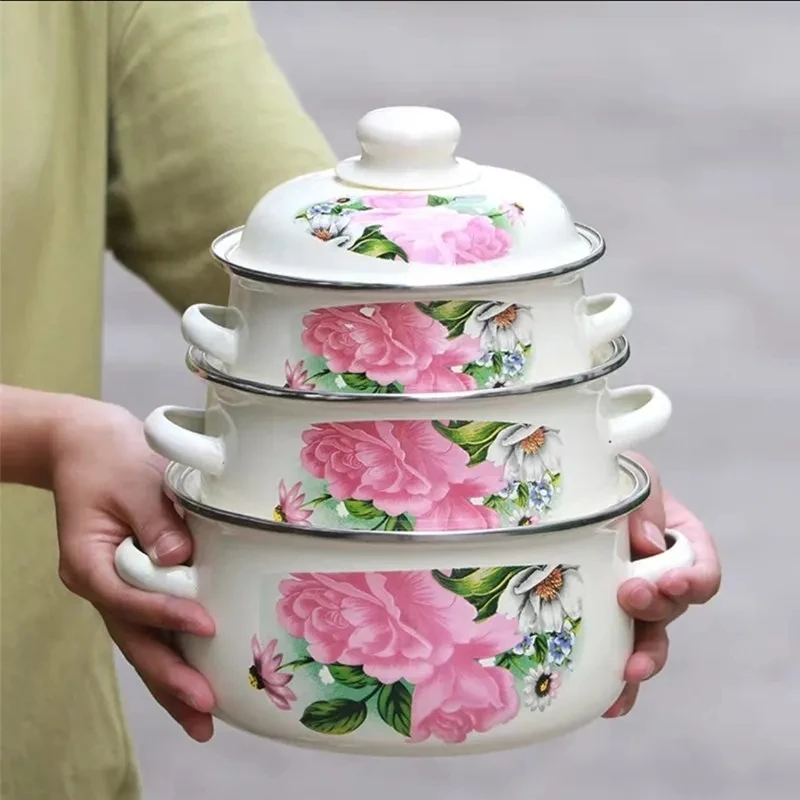 Enamel Pot with Lid Saucepan Milk Soup Noodle Cooking Small Pots for Kitchen Cookware BigCooking | Дом и сад