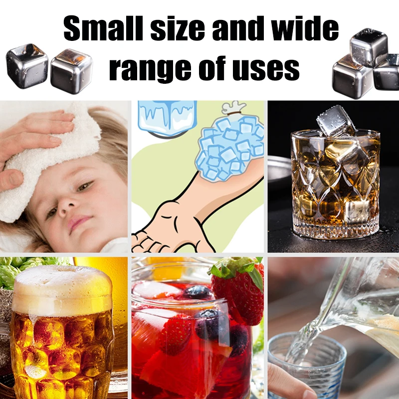 

Reusable Ice Cubes Set Cooling Cube Beer Cooler Stainless Steel Chilling Rock Whisky Wine Champagne Vodka Party Bar Utensils