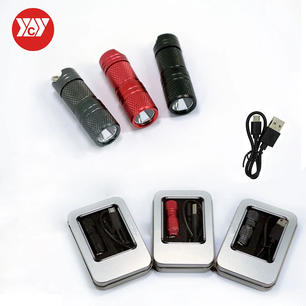 Фото Pocket Mini LED Flashlight USB Rechargeable Portable Waterproof White Light Keychain Torch Super Small Lanterna with Battery Box №1