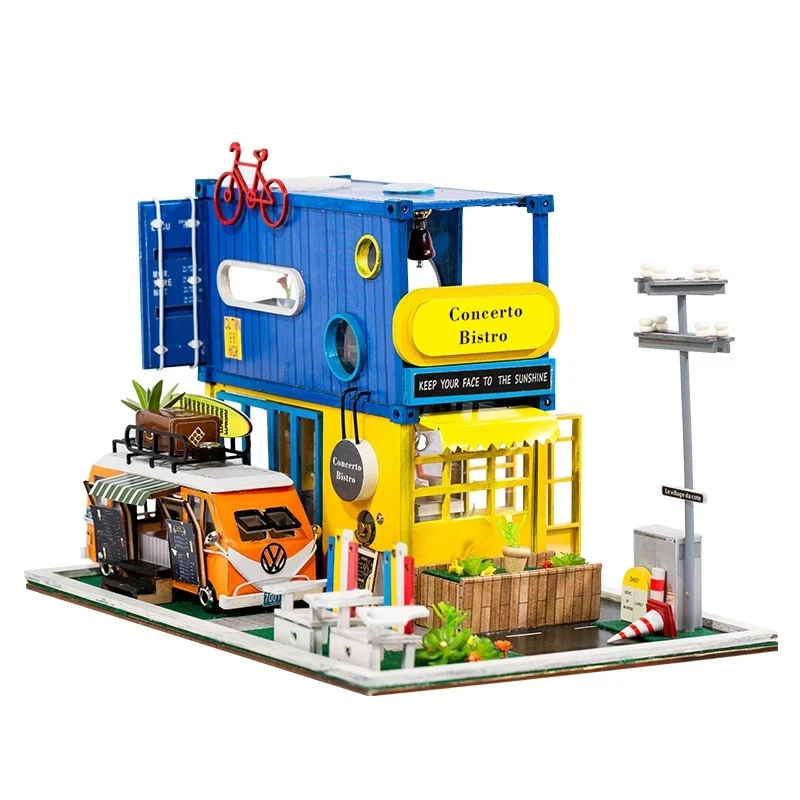 

DIY Holiday Villa Car Wooden Dollhouse Miniature With Furniture Creative Container Toys for Kids Christmas Birthday Gifts