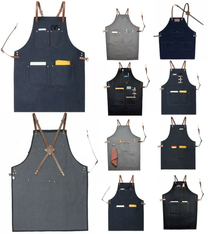 Новый хлопковый джинсовый кожаный нагрудник с ремешком фартук бариста барбекю