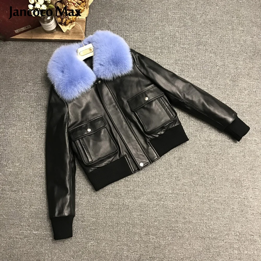 Jancoco Max Женская куртка из натуральной овечьей кожи с воротником лисьего меха