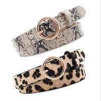 snakeskin pattern belt leopard print zebra pattern fashion waistband womens circle pin buckle pu leather belt