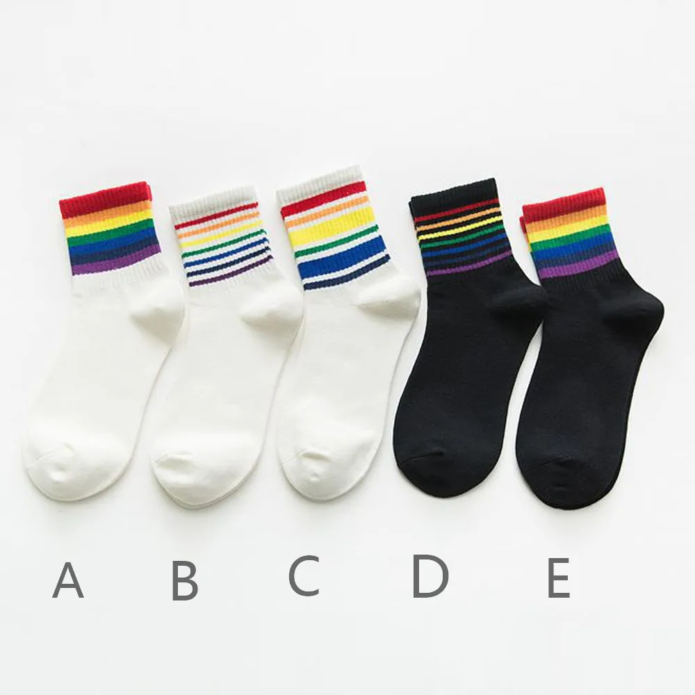 

Striped Fashion Korean Streetwear Women Rainbow Socks Warm Funny Candy White Black Short Winter Cotton Neon Happy Socks Unisex