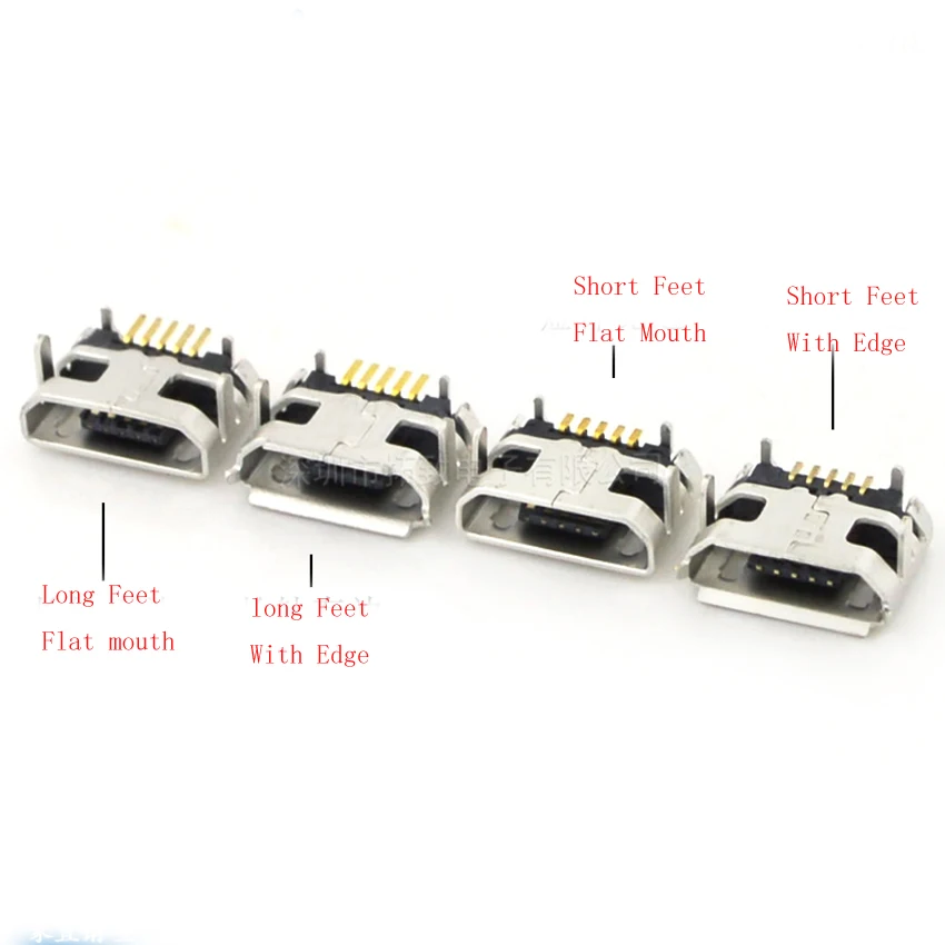 

100PCS/Lot Micro USB Female Jack/Socket Connector 5P 5Pin With-Horn Flat-Mouth/Edge Long-Feet For Charging