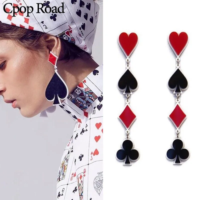 Модные Акриловые Длинные серьги Cpop креативная покерная форма большие