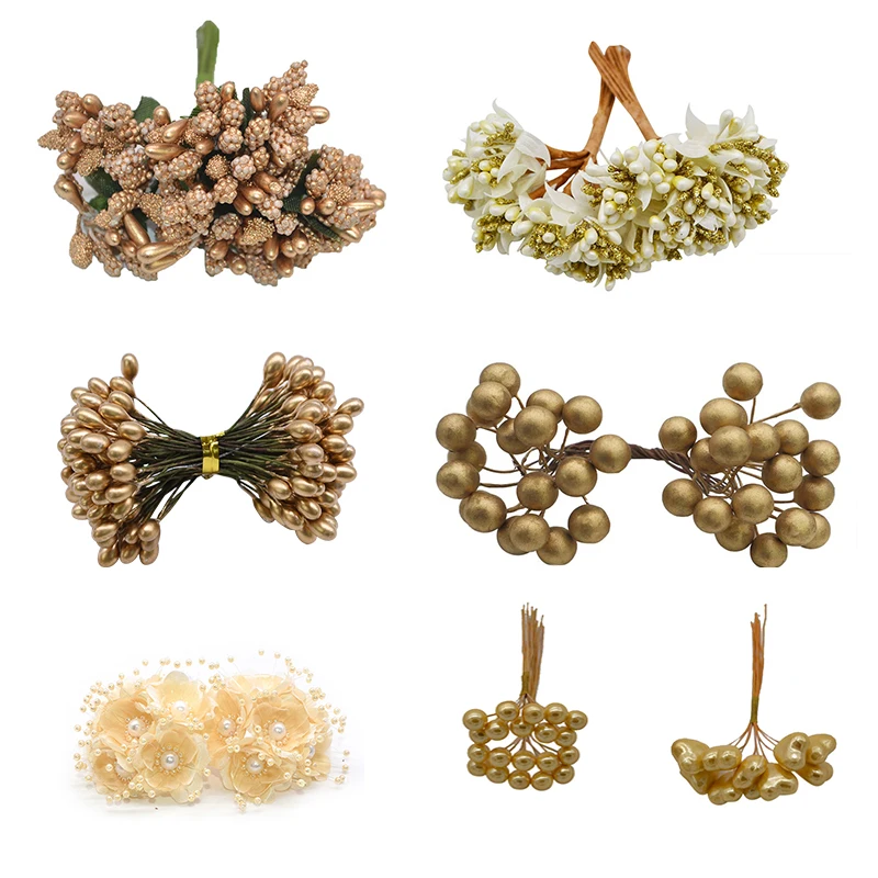 Gold Decorative Berries Artificial Flower Cherry Berry Stamen Wedding Wreath Bridal Shower DIY Craft Garlands Home Party Decor | Дом и сад