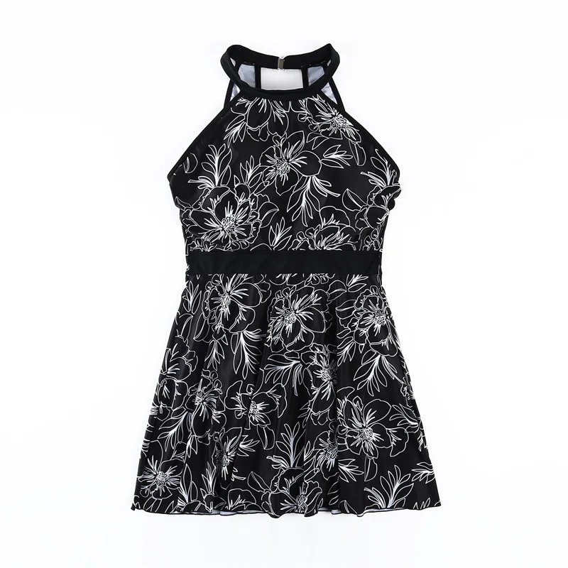 

The new big size fat woman's body print swimsuit women's swimwear