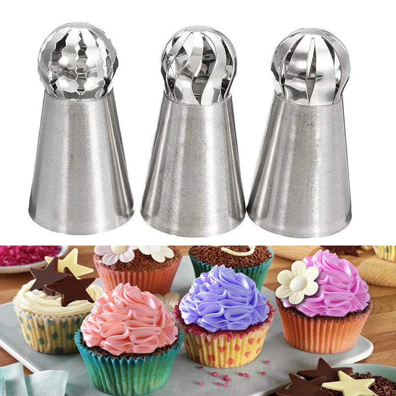 

3PC Cupcake Stainless Steel Sphere Ball Shape Icing Piping Nozzles Cream Tips Flower Torch Pastry Tube Decoration