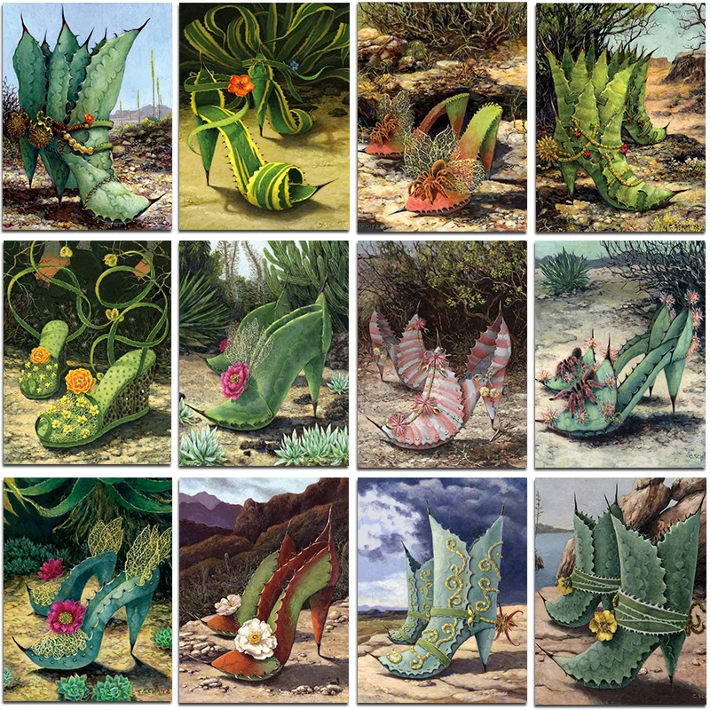 

Набор для алмазной живописи на высоком квадратном каблуке, Алмазная мозаика «сделай сам» с изображением пейзажа, кактуса, растений, вышивка...