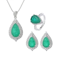vintage 925 sterling silver moissanite pear emerald gemstone earringsnecklacering wedding engagement jewelry sets wholesale