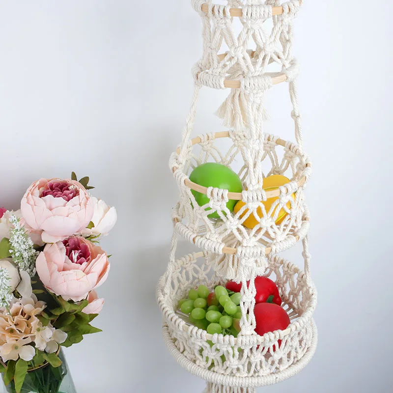 

Woven Cotton Rope Fruit Hanging Basket Multifunctional Storage Baskets for Kitchen Living Room Bathroom TS2