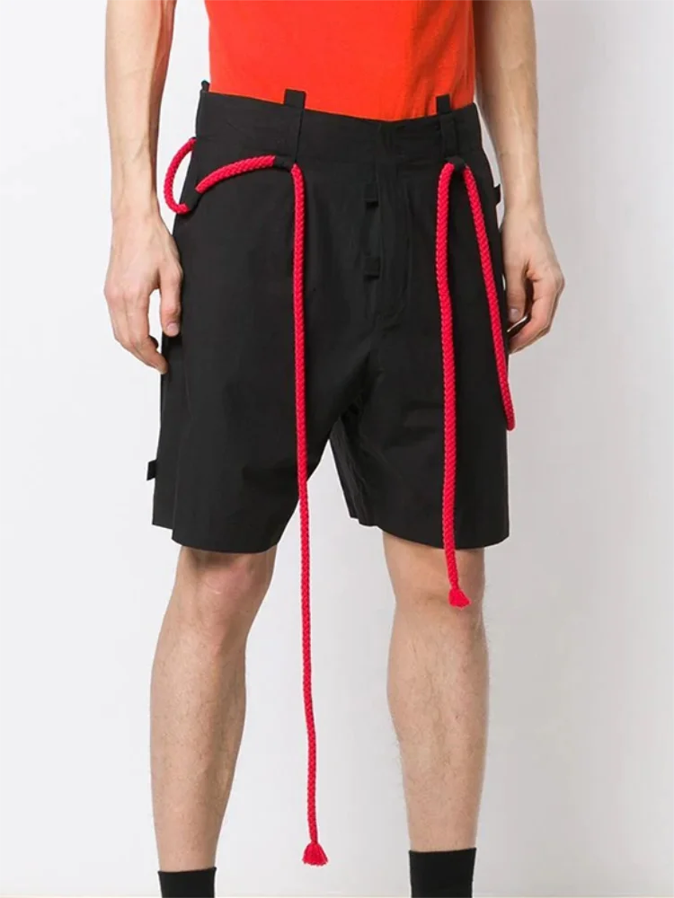 Men's Shorts Red Thread Perforated Summer New Black Fashion Men's Youth Fashion Urban Youth Popular Leisure Shorts