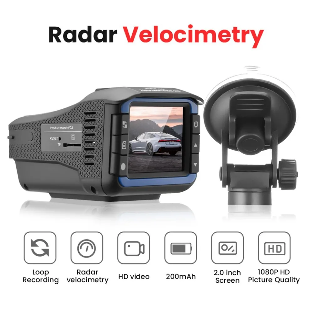 

Car Dash Cam 1080P Full HD Dashboard Camera VG3 Anti Detector With English Russian Voice Alerts 24-Hour Parking Car DVR